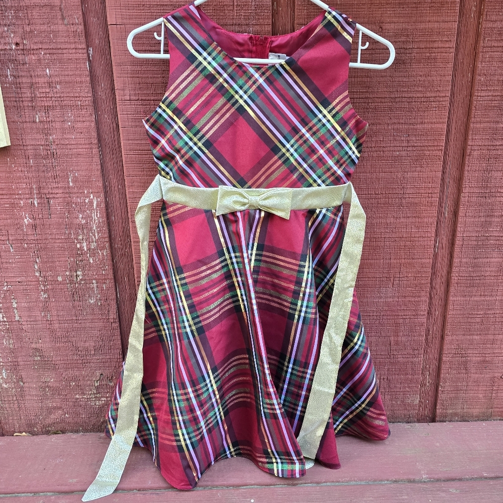 Rare Editions Dress - Christmas Plaid with Gold Embellishments - Size 12